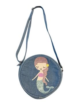 Guess Blue Denim Round Crossbody Bag Mermaid Glitter HD4829